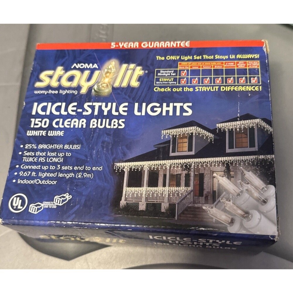 New- Noma Stay lit 150 Clear bulbs indoor/outdoor Icicle Style lights